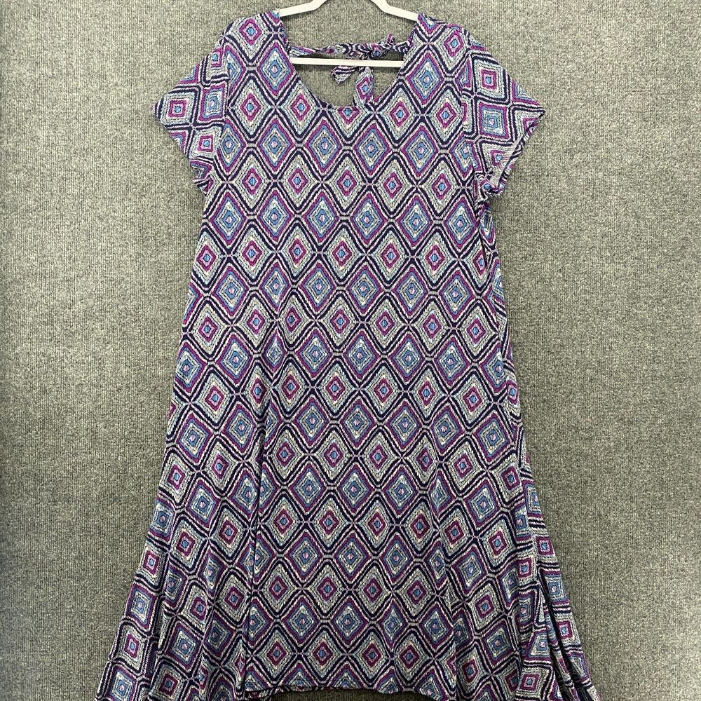 Chicos Dress Womens XL Purple Asymmetrical Short Sleeve Midi Stretch Casual Boho